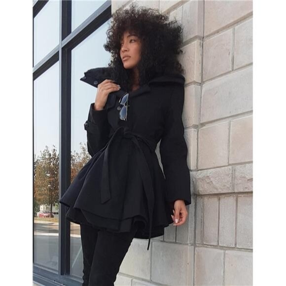 Women's Fashion Faux Fur Lapel Double-Breasted Thick Wool Trench Coat Winter - Picture 3 of 6
